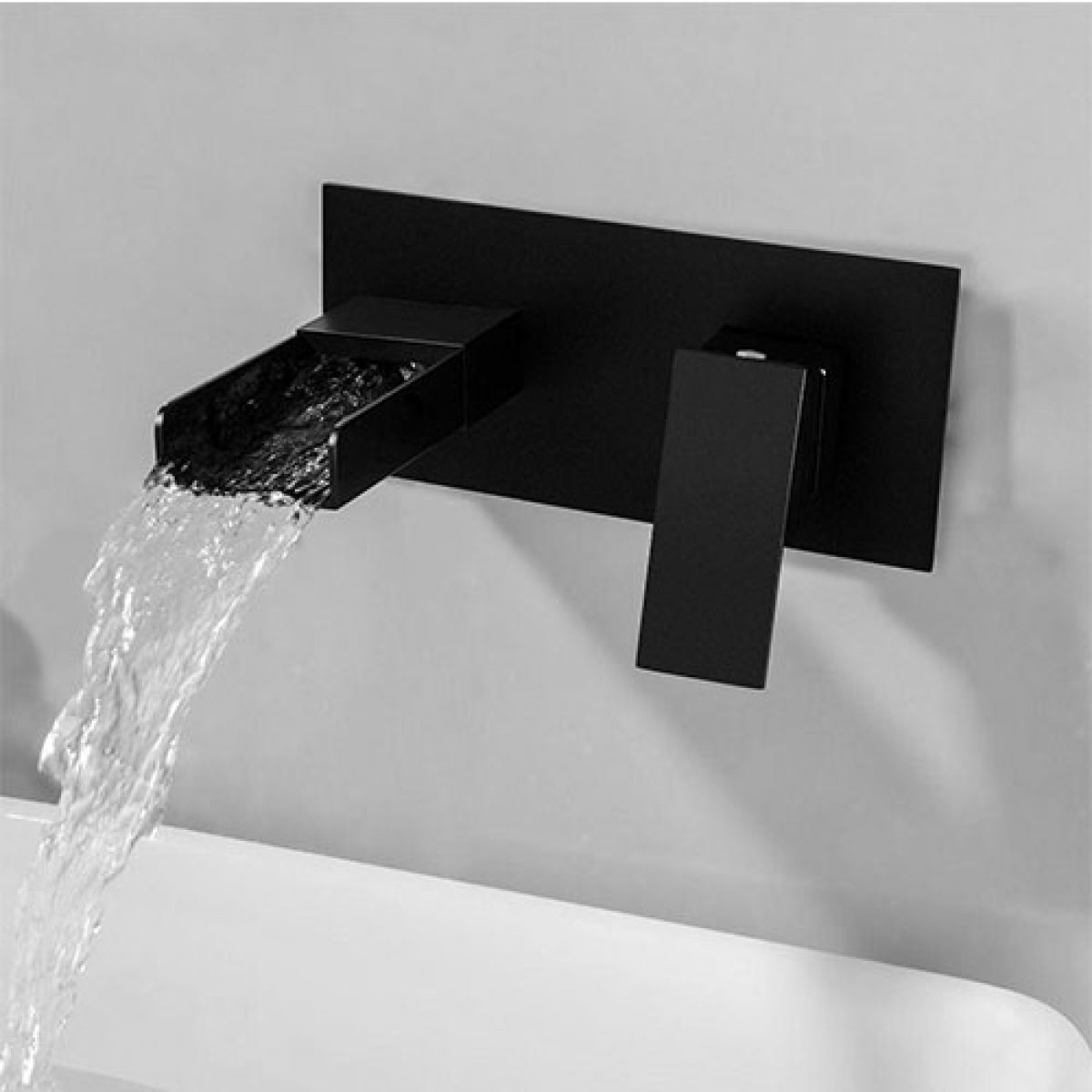  Grifo de lavabo de cascada, grifo de baño de acero inoxidable,  grifo de agua fría y caliente, grifo de cascada de una sola manija para  lavabo de baño, negro (color negro) 
