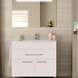 Mueble de baño color blanco con lavabo + espejo ancho 76cm