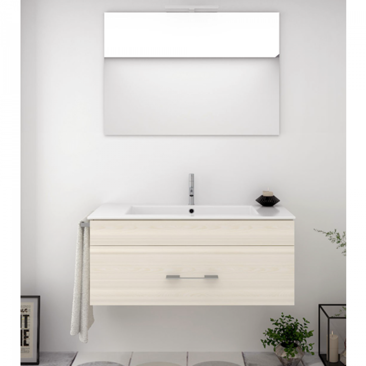Espejo Liso encimera cerámica Blanco Brillo, 60cm Platos de ducha y mamparas Conjunto Naima_PdM_ Mueble 